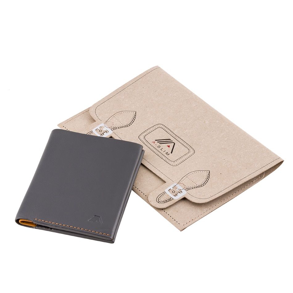 A-SLIM Leather Wallet Machete - Grey/Yellow
